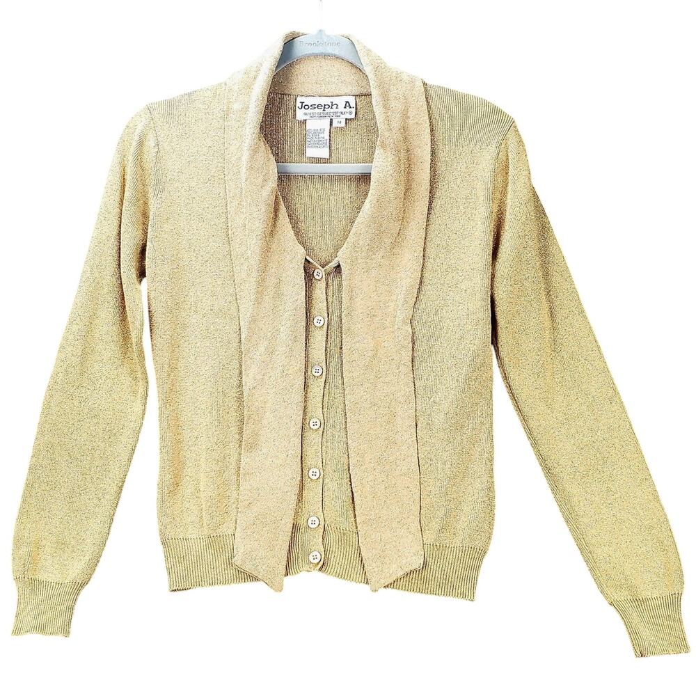 Vintage Joseph A Womens Silk Sweater Gold Metallic Shimmer Tie Sash Quiet Luxury